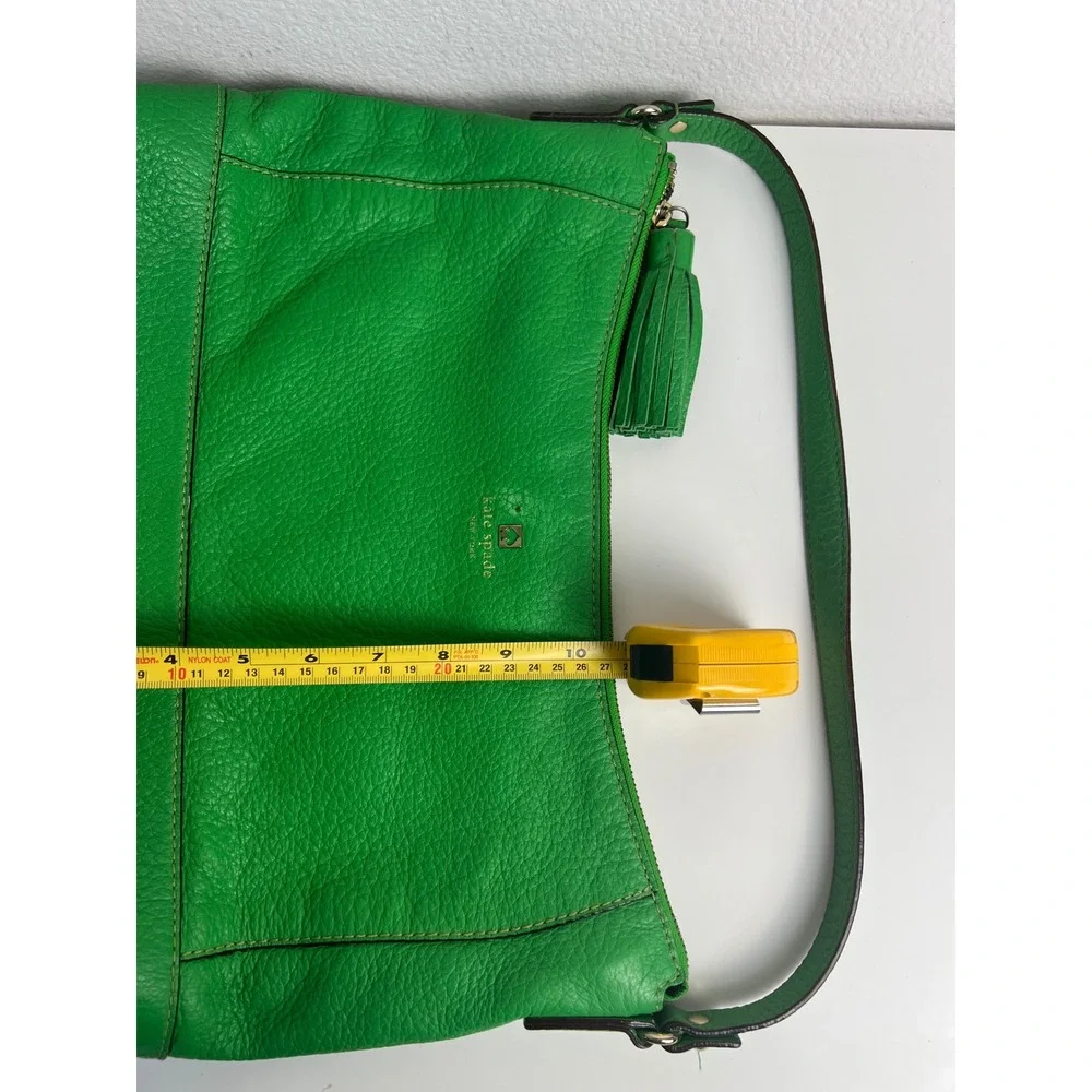 Kate Spade Green Pebbled Leather Tassel Shoulder Hobo Bag Purse Y2K Color‎ Pop